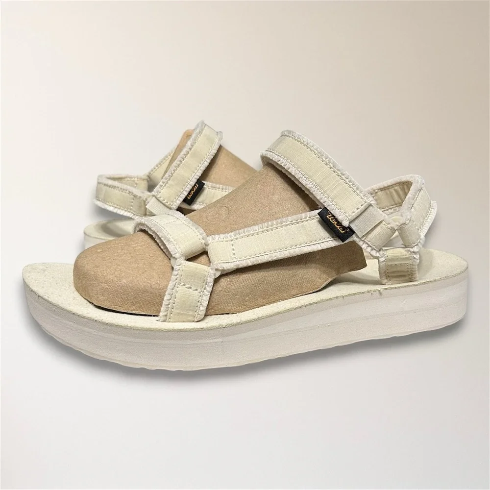 Teva Midform Universal Chunky Platform Slingback Sandals Womens 10 Ivory Travel‎